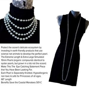 68" Long Blue or Pink Pearl Necklace